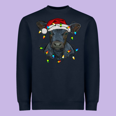 Christmas Baby Black Angus Calf With Lights Heavyweight Sweatshirt Designed By Ranaportraitstore