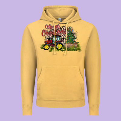 Merry Christmas Tractor Tree Vintage Hoodie Designed By Cowhidedigitalart