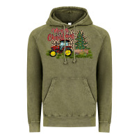 Vintage Olive merry Christmas tractor tree Vintage Hoodie - CowhideDigitalArt