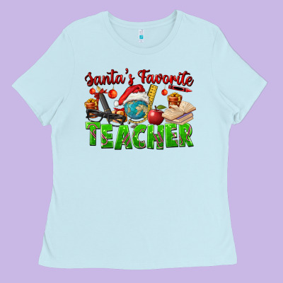Santa's Favorite Teacher Ladies Tee Designed By Fadigitalartstudio