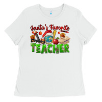 White Santa's Favorite Teacher Ladies Tee - FaDigitalArtStudio