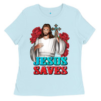 Baby Blue Jesus Saves Ladies Tee - BundleAndBundleShop