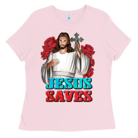 Bubblegum Pink Jesus Saves Ladies Tee - BundleAndBundleShop