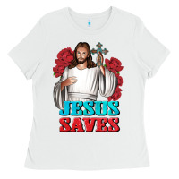 White Jesus Saves Ladies Tee - BundleAndBundleShop