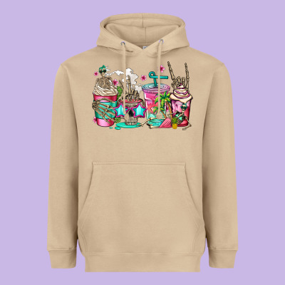 Skeleton Summer Coffee Cups Heavyweight Hoodie Designed By Jasminsmagicworld