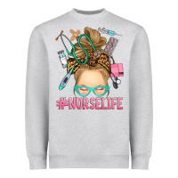 Heather Grey blonde messy bun nurse life Heavyweight Sweatshirt - RanaPortraitStore