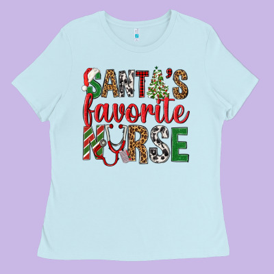 Santa's Favorite Nurse Ladies Tee Designed By Bundleandbundleshop