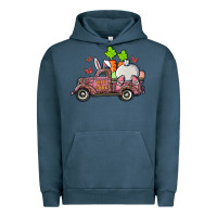 Pigment Midnight Navy happy easter pink truck with bunny Urban Hoodie - RanaPortraitStore
