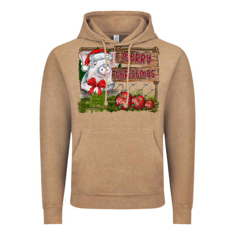 Merry Christmas Pig Vintage Hoodie by CowhideDigitalArt | Teevron