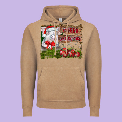 Merry Christmas Pig Vintage Hoodie Designed By Cowhidedigitalart