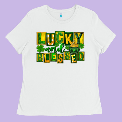 St Patricks Day Lucky And Blessed Ladies Tee Designed By Fadigitalartstudio