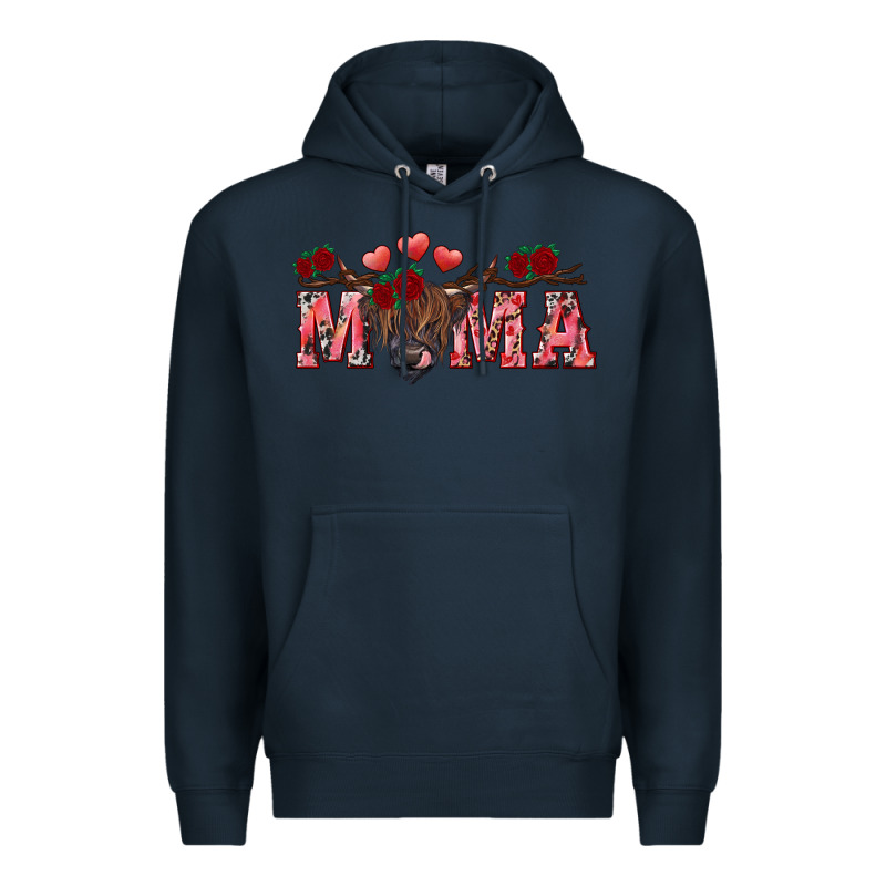 Valentine's Day Mama Black Highland Cow Premium Hoodie by RanaPortraitStore | Teevron
