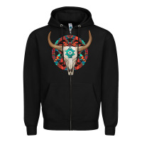 Black turquoise aztec bullskull Zipper Hoodie - JahusDesignShop