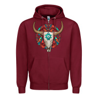 Burgundy turquoise aztec bullskull Zipper Hoodie - JahusDesignShop