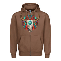 Chestnut turquoise aztec bullskull Zipper Hoodie - JahusDesignShop