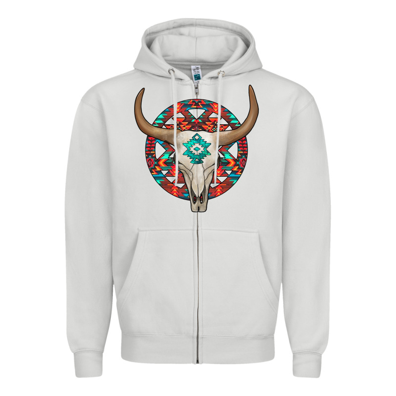 Turquoise Aztec Bullskull Zipper Hoodie by JahusDesignShop | Teevron