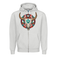 Dove Grey turquoise aztec bullskull Zipper Hoodie - JahusDesignShop