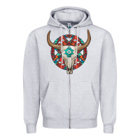 Heather Grey turquoise aztec bullskull Zipper Hoodie - JahusDesignShop