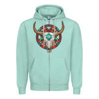 Seafoam turquoise aztec bullskull Zipper Hoodie - JahusDesignShop