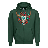 Sports Green turquoise aztec bullskull Zipper Hoodie - JahusDesignShop