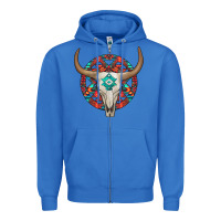 True Royal turquoise aztec bullskull Zipper Hoodie - JahusDesignShop