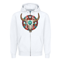White turquoise aztec bullskull Zipper Hoodie - JahusDesignShop