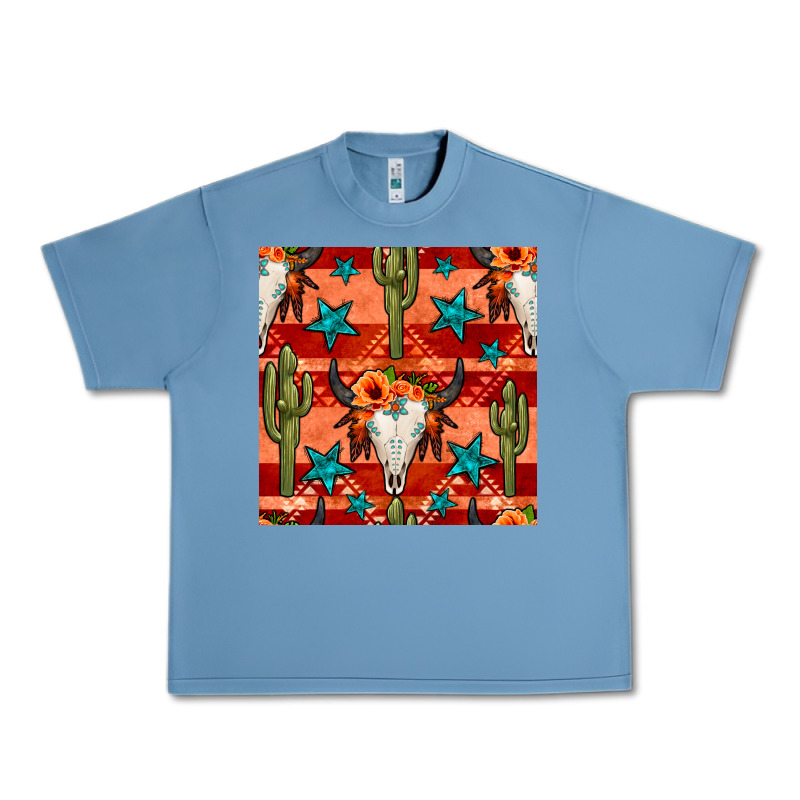 Bull Skull Cactus Seamless Pattern Urban Heavy Tee by BundleAndBundleShop | Teevron