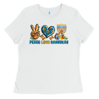 White Peace Love Hannukah Ladies Tee - BundleAndBundleShop