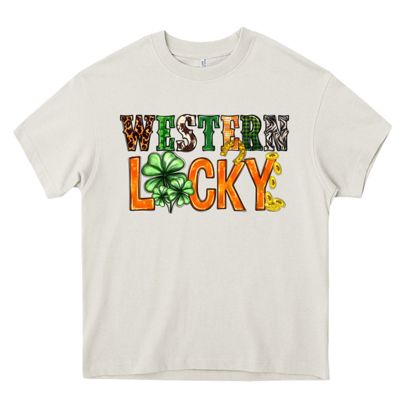 Western Lucky With Clover St. Patricks Day Heavy Core Tee by HowdyJamesFarm | Teevron