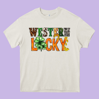 Western Lucky With Clover St. Patricks Day Heavy Core Tee Designed By Howdyjamesfarm