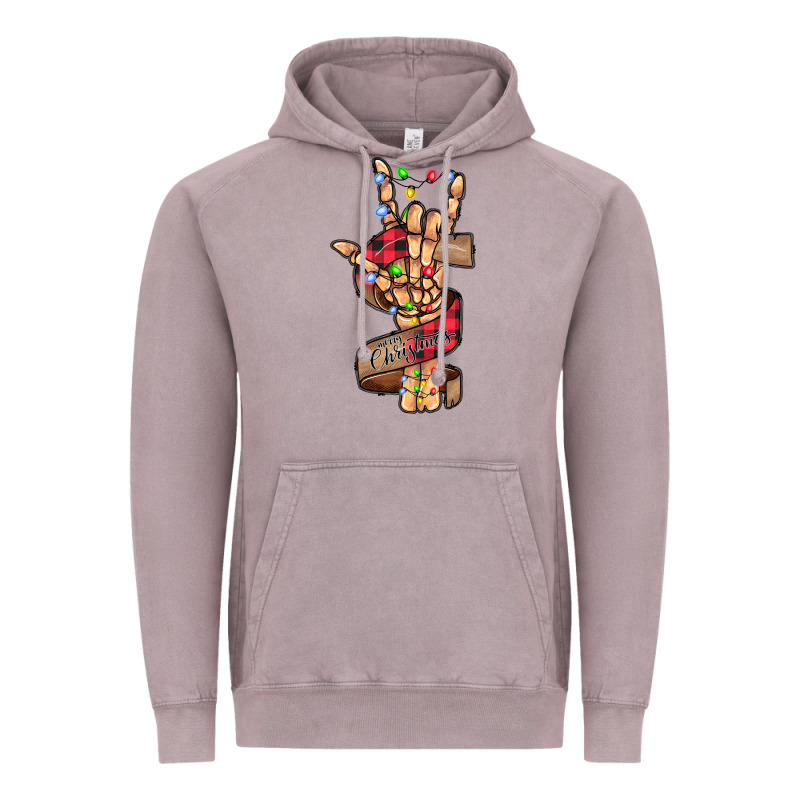 Merry Christmas Skeleton Hand Vintage Hoodie by CowhideDigitalArt | Teevron