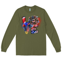 Army Green patriotic Love Long Sleeve Tee - CowhideDigitalArt