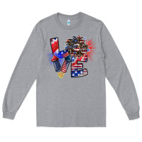 Heather Grey patriotic Love Long Sleeve Tee - CowhideDigitalArt