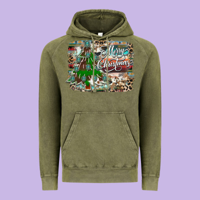 Merry Christmas Tree Western Vintage Hoodie Designed By Cowhidedigitalart