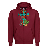 Burgundy aztec cactus cross Zipper Hoodie - JahusDesignShop