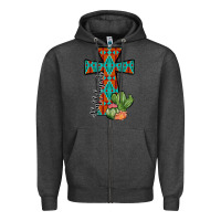 Charcoal Heather aztec cactus cross Zipper Hoodie - JahusDesignShop