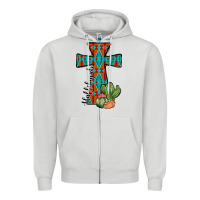 Dove Grey aztec cactus cross Zipper Hoodie - JahusDesignShop