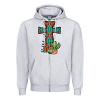 Heather Grey aztec cactus cross Zipper Hoodie - JahusDesignShop