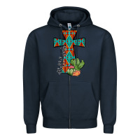 Navy aztec cactus cross Zipper Hoodie - JahusDesignShop