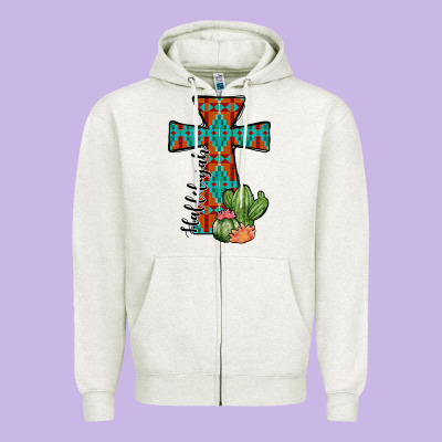 Aztec Cactus Cross Zipper Hoodie Designed By Jahusdesignshop