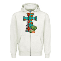 Oatmeal Heather aztec cactus cross Zipper Hoodie - JahusDesignShop