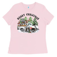 Bubblegum Pink merry christmas gnomies Ladies Tee - FaDigitalArtStudio