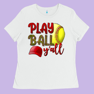 Play Ball Y'all Softball Ladies Tee Designed By Bundleandbundleshop