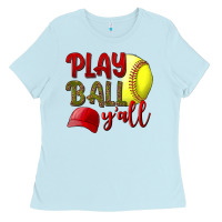 Baby Blue Play Ball Y'all Softball Ladies Tee - BundleAndBundleShop