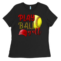 Black Play Ball Y'all Softball Ladies Tee - BundleAndBundleShop