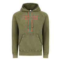 Vintage Olive A Neon Christian Cross Vintage Hoodie - artisFamous