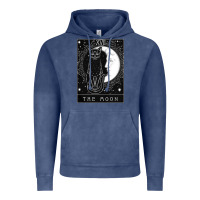 Vintage Denim tarot card crescent moon and cat graphic Vintage Hoodie - artisFamous