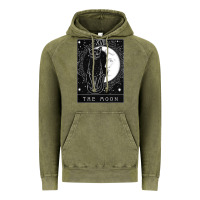 Vintage Olive tarot card crescent moon and cat graphic Vintage Hoodie - artisFamous