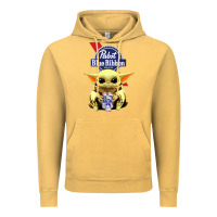 Vintage Mustard Baby Yoda Hugs Pabst Blue Ribbon Beer Vintage Hoodie - artisFamous