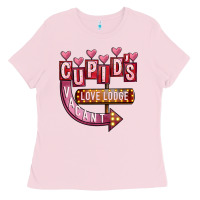 Bubblegum Pink Valentines Day Cupid's Love Lodge Ladies Tee - FaDigitalArtStudio
